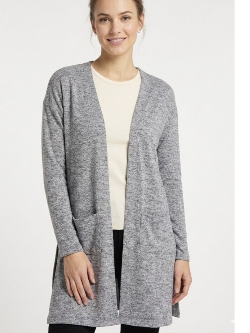 Inspired Hearts Gray Open-Front Long Cardigan/Black and grey stripes. Size M